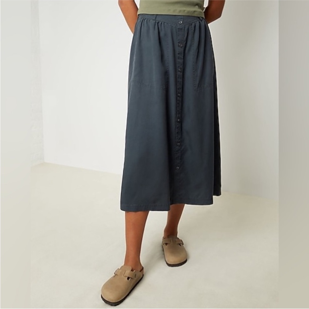 UpWest Slate Blue Button-Front Midi Skirt